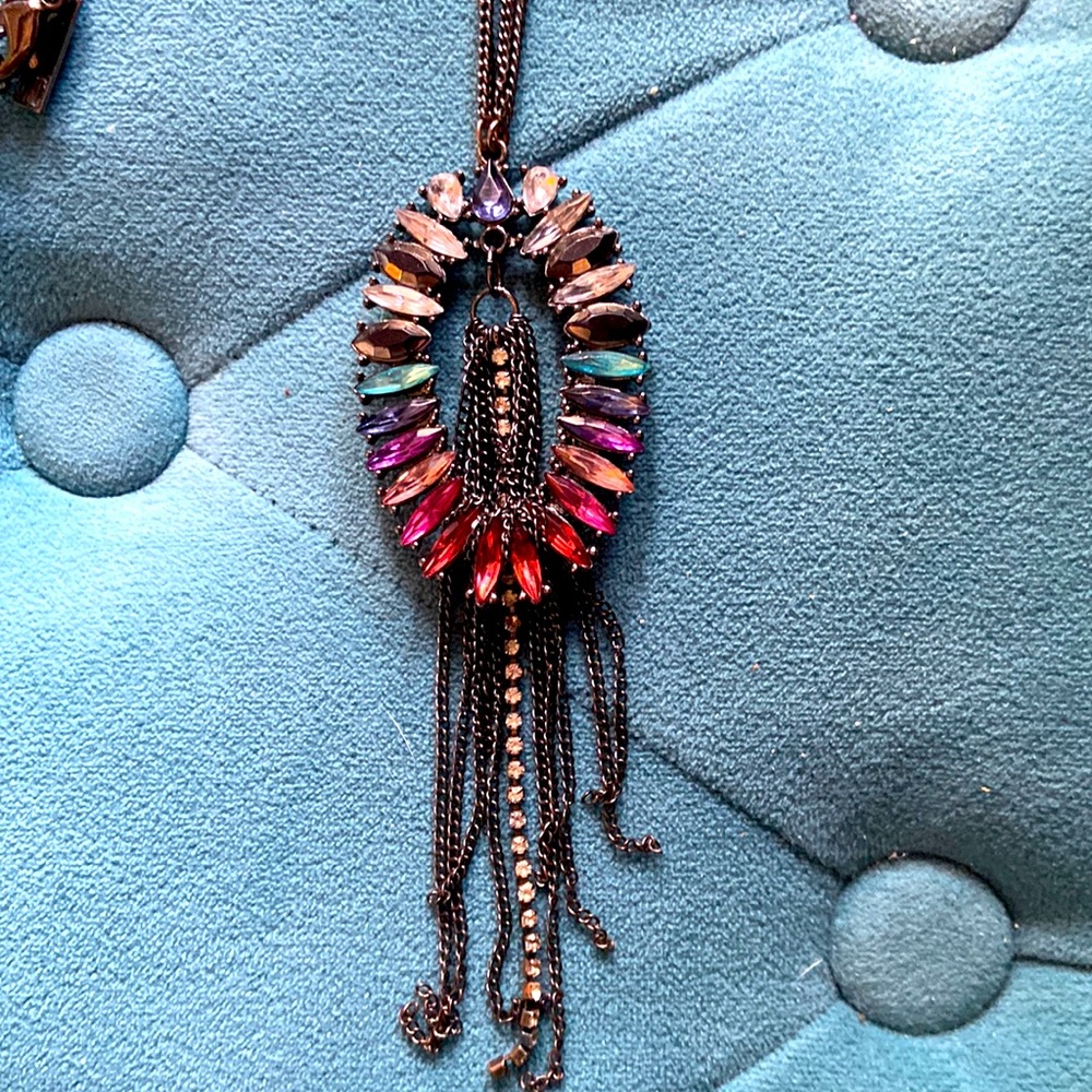 INC International Concepts long multi colored rhinestone pendant necklace